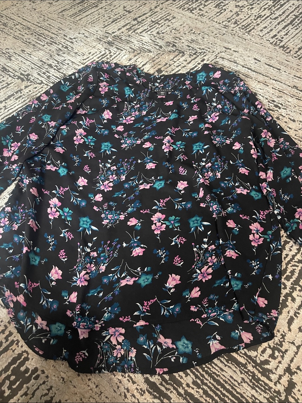 Metaphor Black Floral Blouse with Pink & Teal Accents